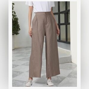 Aeneontrue•100% Linen Casual Cropped Palazzo Beach Wide Leg Pants(Sm)Khaki